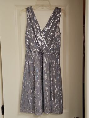 Express Silver Sequin V-Neck Cocktail Dress